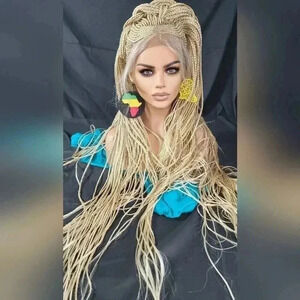 Blond Braided wigs 100% handmade, stunning , very long, feeding cornrows, NWT